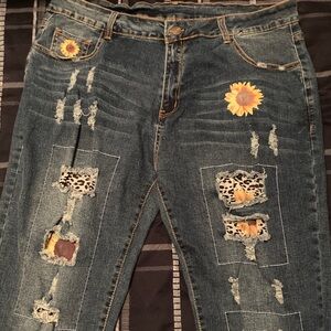 Sunflower Embellished Distressed Jeans